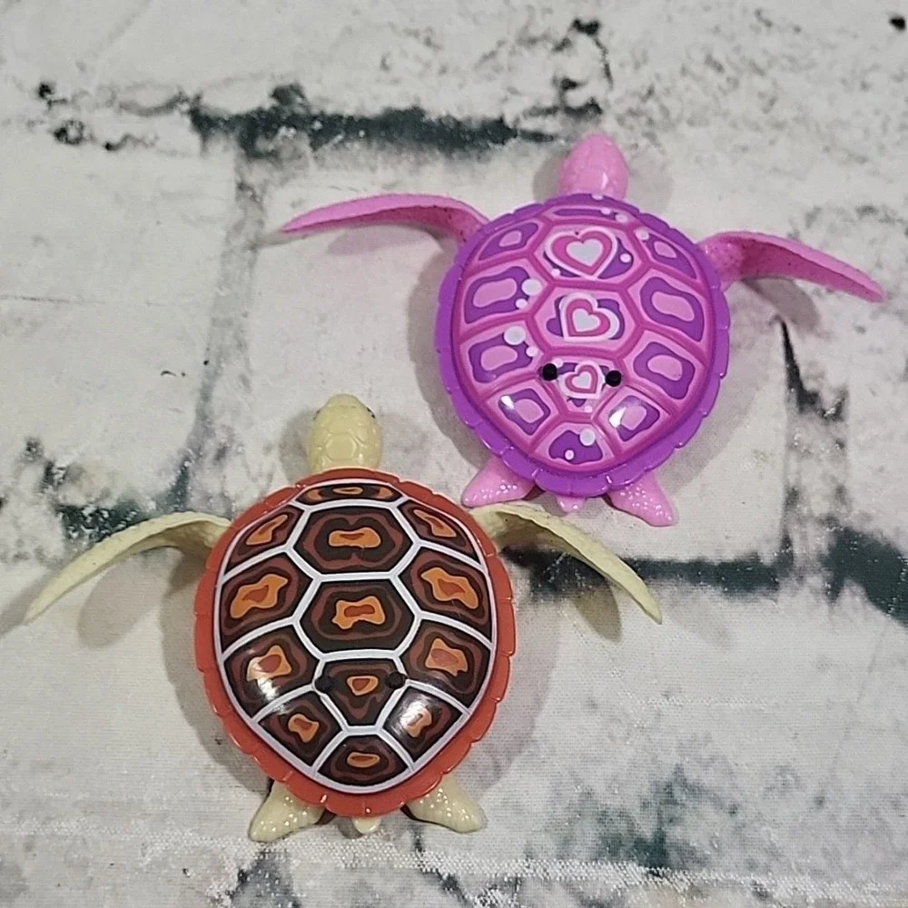 Zuru Robo Alive Tiny Turtles Lot Of 2 Pink Brown Water Activated Swimming WORKS